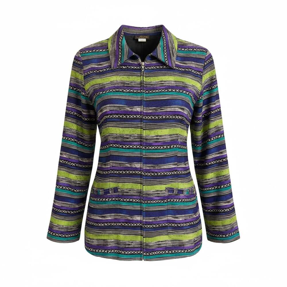Vintage David Paul New York Purple/Black Striped Blazer Jacket Size Large Artsy